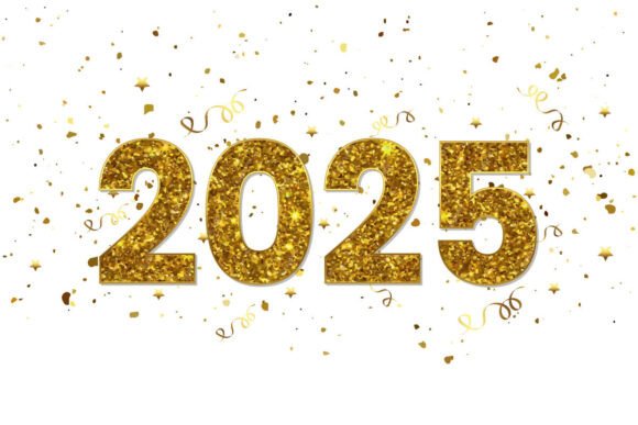 2025 Golden Glitter Happy New Year Text Graphics