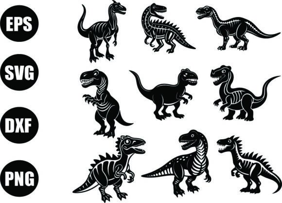 9 Set of Dinosaur Unique Art: Graphics & Illustrations