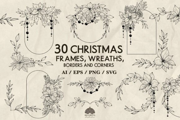 Christmas Poinsettia Frames Svg Png Eps: Graphics & Illustrations