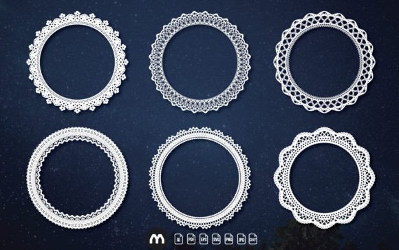 Decorative Lace Frames & Intricate Circle Graphics for Crafts