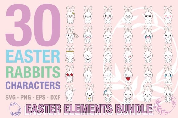 Easter Rabbit Characters SVG Bundle: Illustrations & Graphics