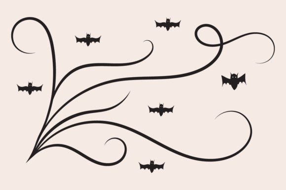 Halloween Flourish Bats Swir Graphics for Decorative Design