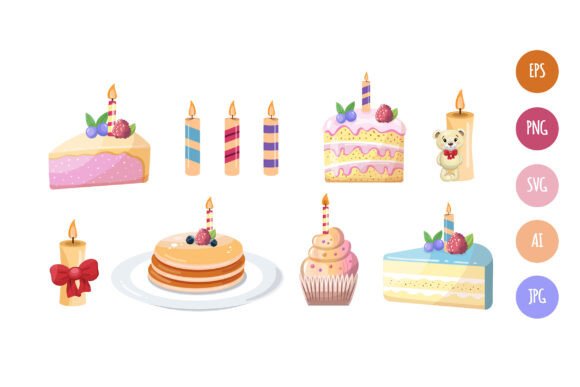 Set of Cute Birthday Desserts, Candles