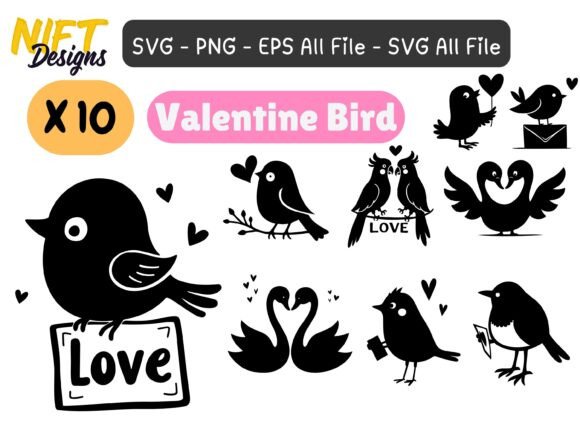 Valentine Bird Silhouettes: Romantic Graphics & Illustrations