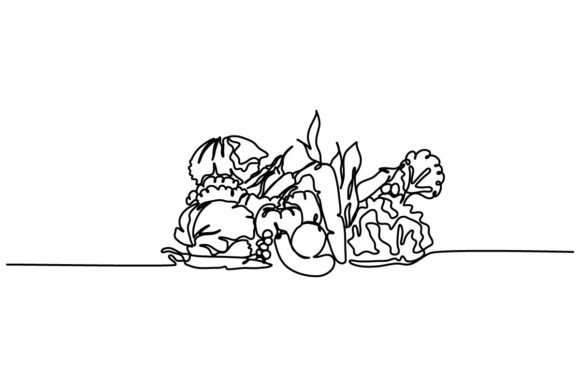 Vegetables One Continuous Line Graphics & Illustrations