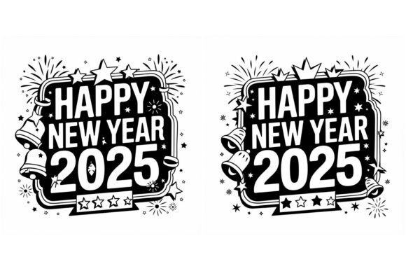 Vintage Happy New Year 2025: Graphics & Illustrations
