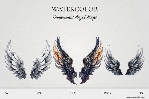 Watercolor Angel Wings Vector: Ornamental Graphics & Illustrations